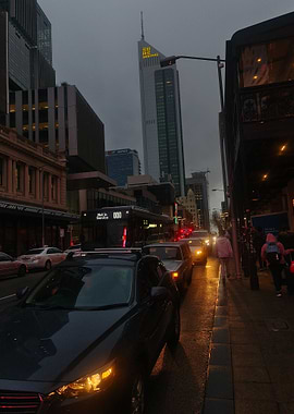 City Street at Dusk with Traffic