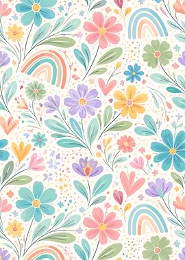 Pastel Floral Rainbow Pattern