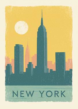 New York City Skyline Vintage Poster