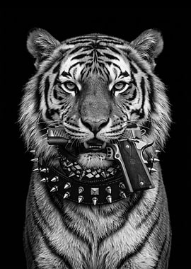 Tiger with Gun and Spiked Collar
