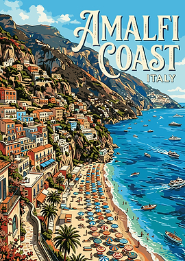 Amalfi Coast Italy Vintage Poster