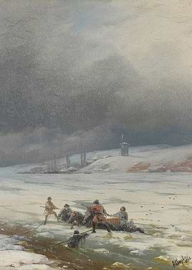 Winter Scene with Figures on Ice