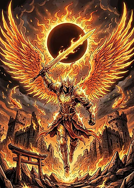 Fiery Angel Warrior with Sword