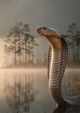 Cobra Emerging from Misty Water
