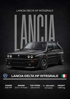 matte black Lancia Delta HF Integrale Poster