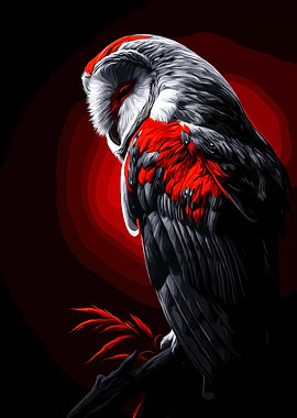 Dark Barn Owl with Red Accents
