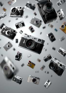 Collage of Vintage Cameras Falling