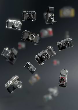 Collection of Vintage Cameras Floating