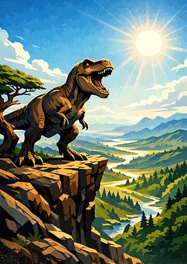 Tyrannosaurus Rex on Cliff Overlooking Valley