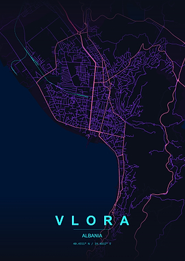 Vlora Albania Map Art