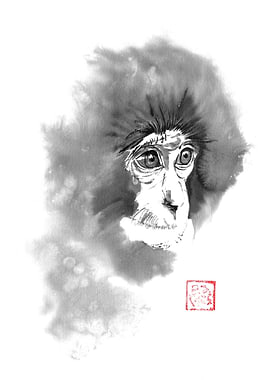 Ink painting of a monkey's face