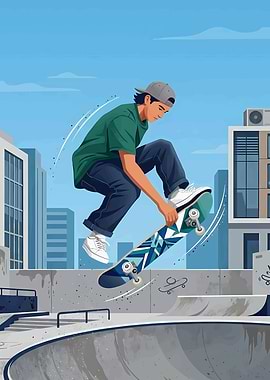 Skateboarder performing a trick in a skatepark