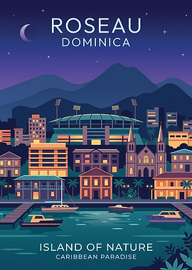 Roseau, Dominica Night Cityscape