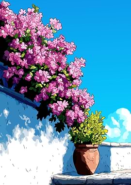 Pink Flowers in a Terracotta Pot