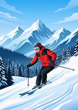 Skier on Snowy Mountain Slope