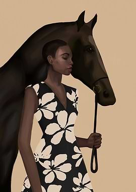Woman in floral dress with horse