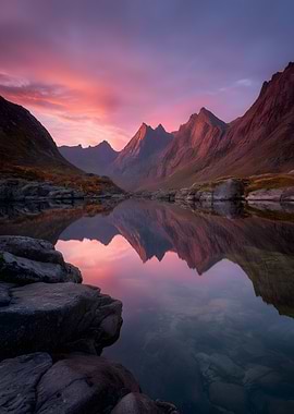 Mountain Lake Reflection at Sunset