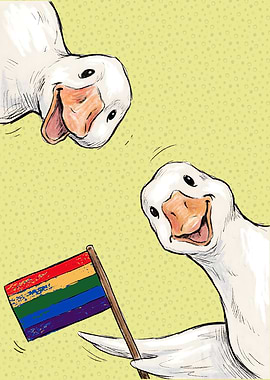 Happy Goose Couple Rainbow Gay Pride Flag