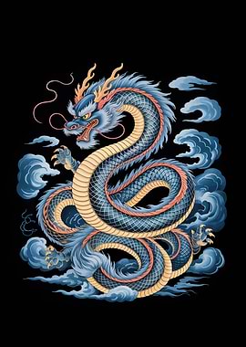 Blue Dragon with Clouds