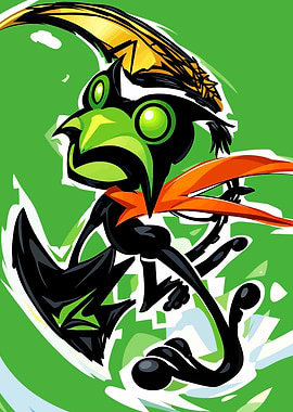 Green and Black Cartoon Character