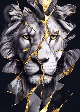 Cracked Lion with Gold Accents