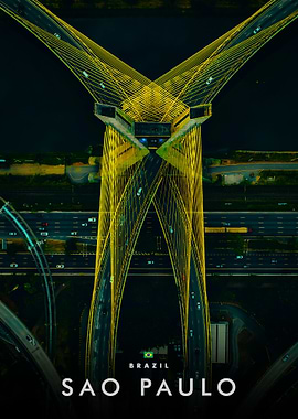 Sao Paulo Cable-Stayed Bridge at Night