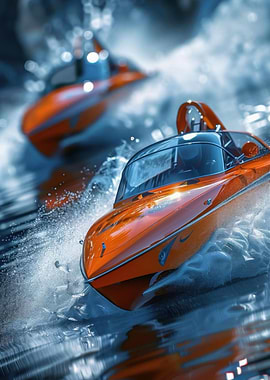 Orange Speedboats Racing on Water