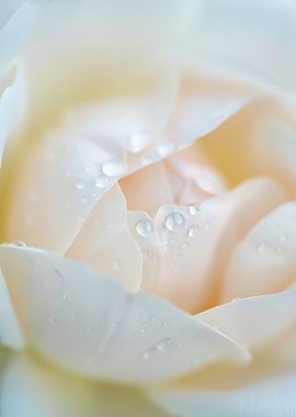 Close-up of a delicate white rose with water droplets
