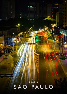 Sao Paulo Night Traffic Light Trails