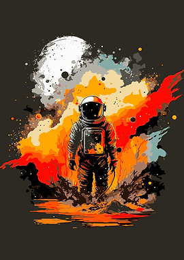 Astronaut in Fiery Cosmic Landscape