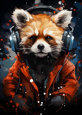 Red Panda with Headphones
