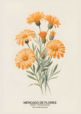 Orange Marigold Flower Art Exhibition Poster