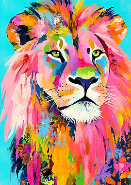 Vibrant Abstract Lion Portrait