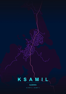 Ksamil Albania Map Art