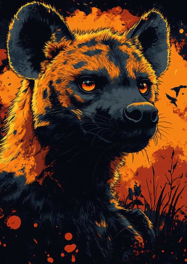 Hyena Portrait with Fiery Background