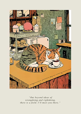 Cat drinking coffee in a cafe Japan