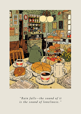 Cozy cafe scene with tea and pastries