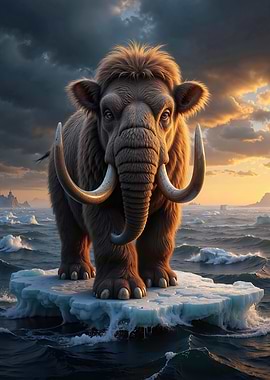 Mammoth on Iceberg in Ocean
