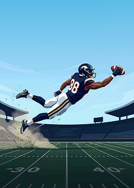 Football player making a diving catch
