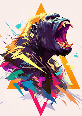 Aggressive Gorilla Abstract Art