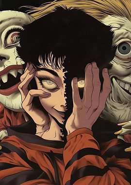 Horror Manga Character with Twisted Faces