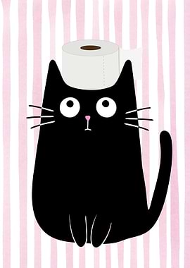 Black Cat with Toilet Paper Hat
