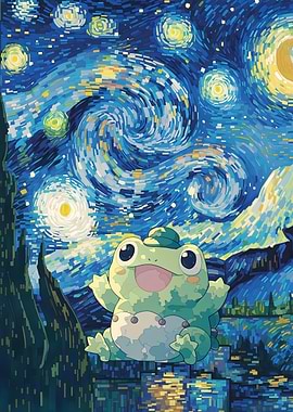 Cute Frog in Starry Night