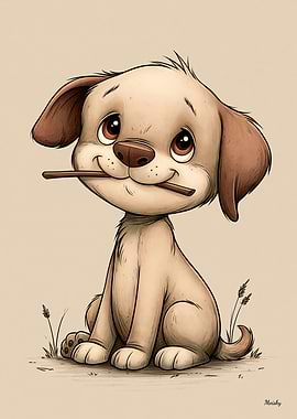 Cute Puppy Scandinavian Nursery Animal Illustration