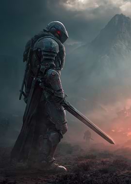 Knight in a Misty Mountain Landscape