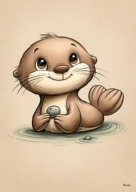 Cute Baby Otter Scandinavian Nursery Animal Illustration