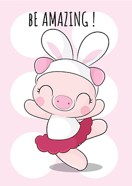 Cute Piggy Dancer with Bunny Ears