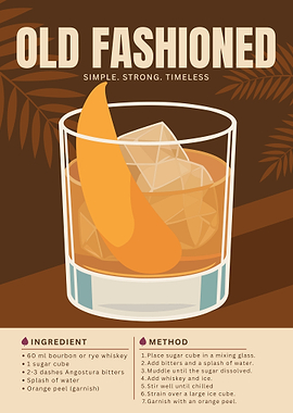 Old Fashioned Cocktail Poster – Minimalist Whiskey Classic in Warm Vintage Style