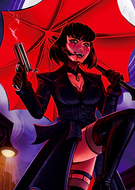 Vampire Woman with Gun and Umbrella