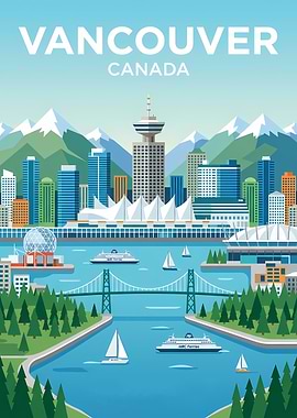 Vancouver Cityscape with Mountains and Water